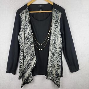 Bohemian L Knit Top Long Sleeve Black Snake Print Necklace Decor Casual Office